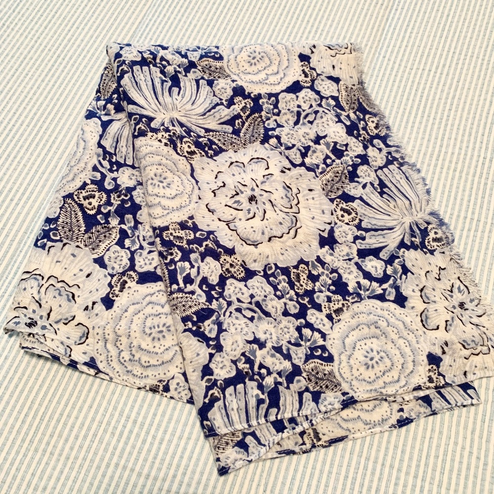 Blue and White Floral Scarf